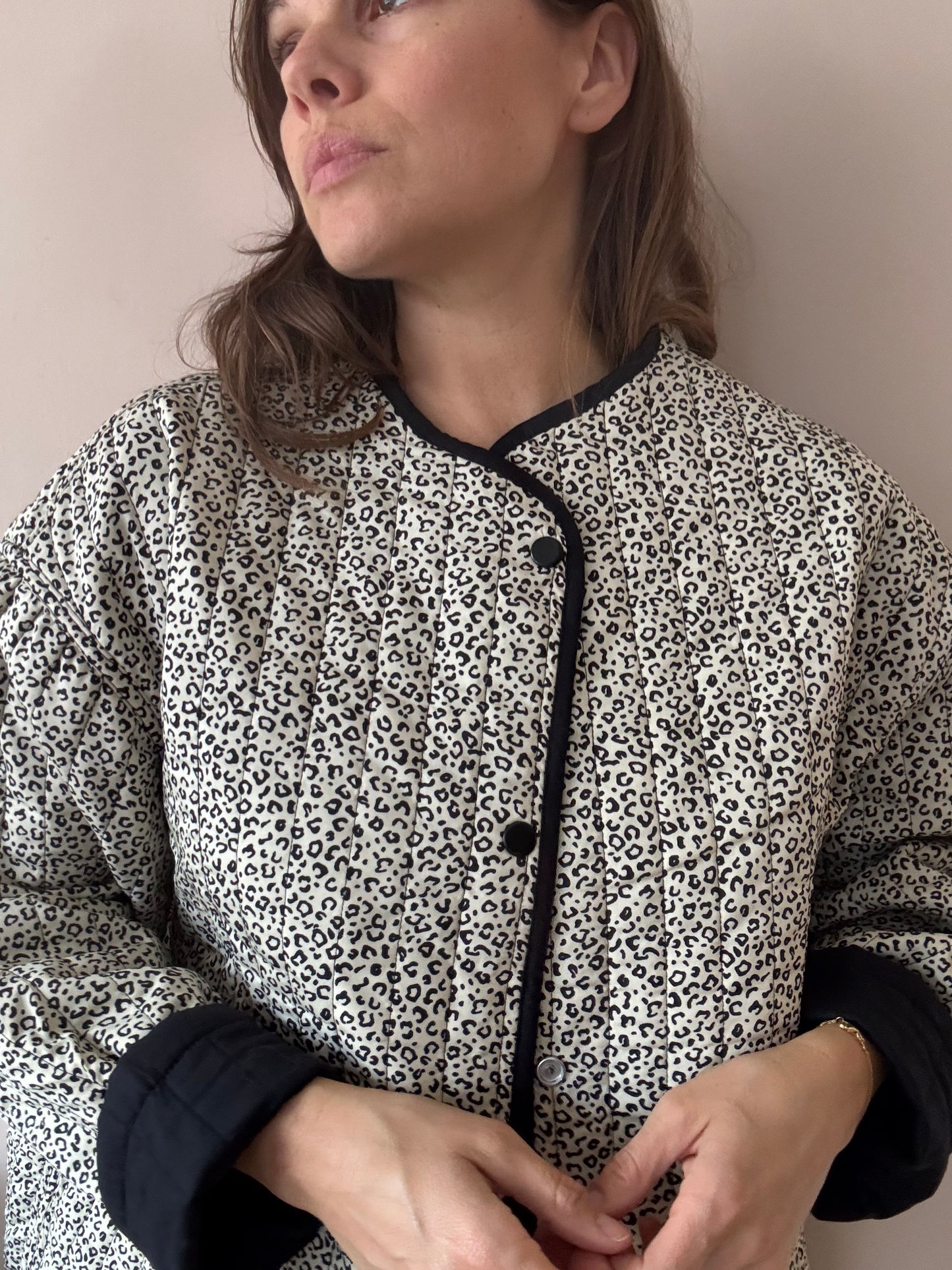 Leopard print and black reversible quilted jacket size 12-16