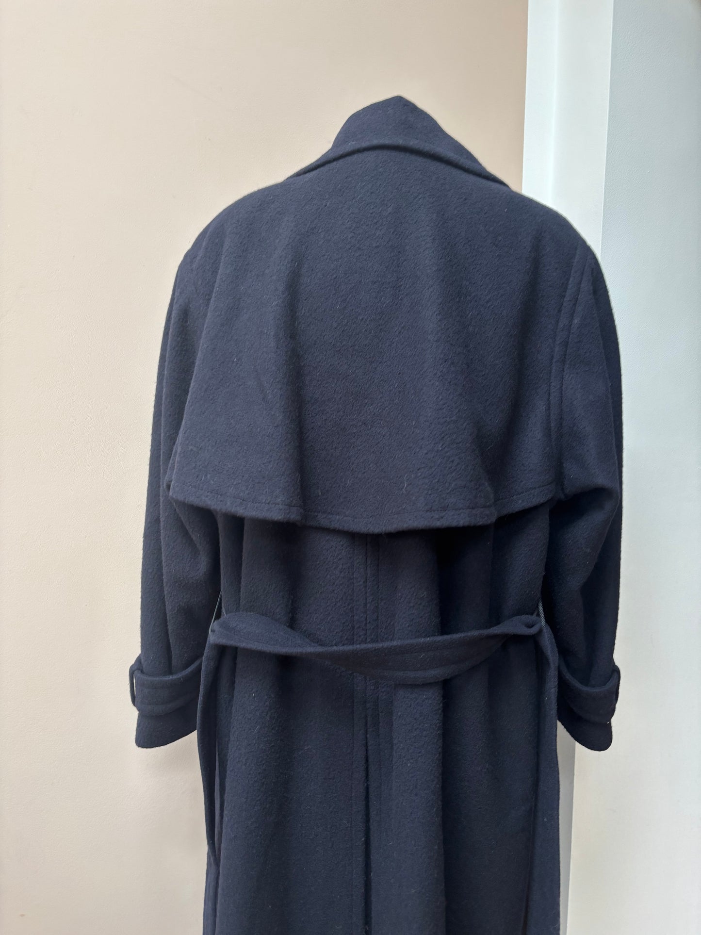 Wool cashmere mix dark navy blue long coat 12-16