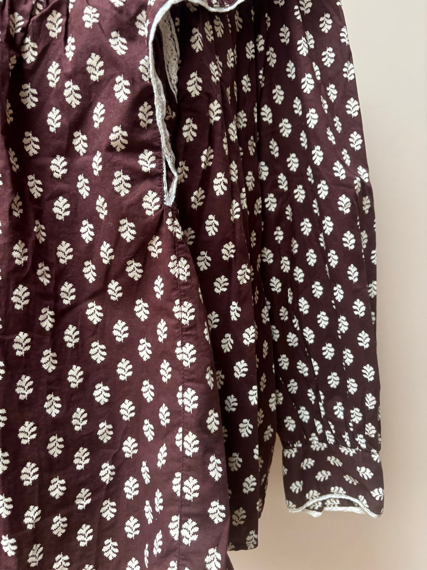 Brown frill 100% cotton blouse size 14/16