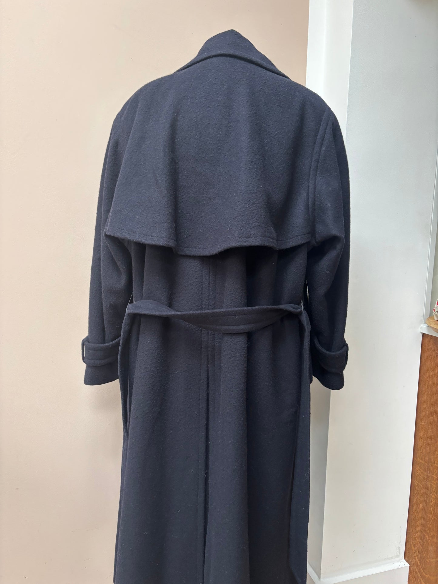 Wool cashmere mix dark navy blue long coat 12-16