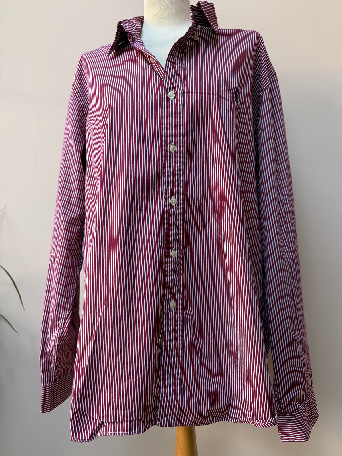 Ralph Lauren maroon white striped shirt size XL