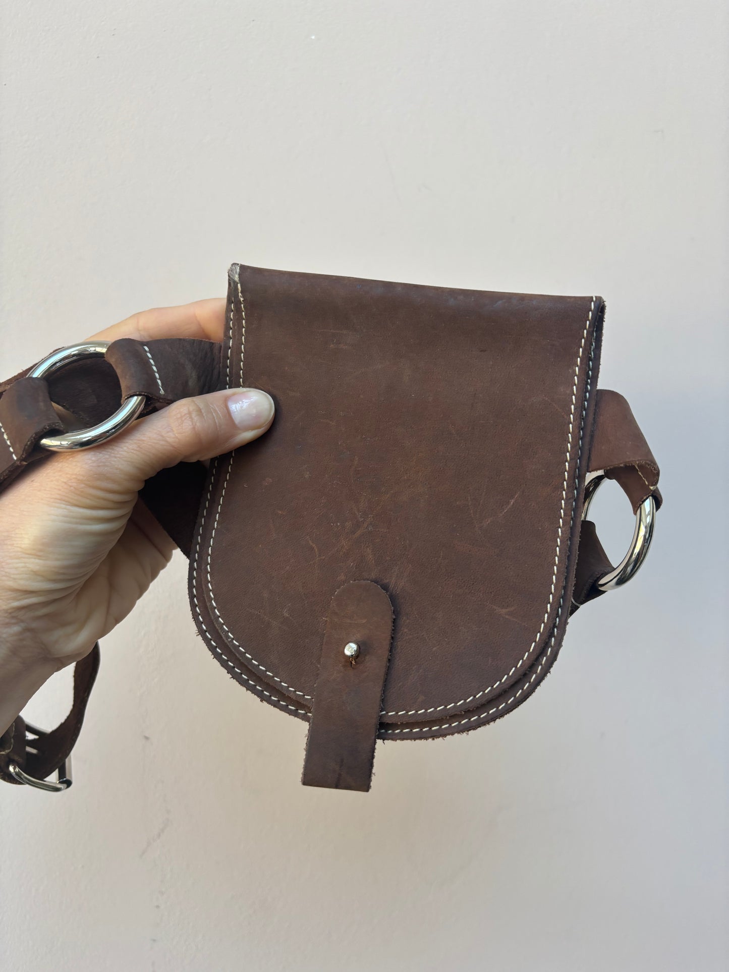 Brown leather belted purse