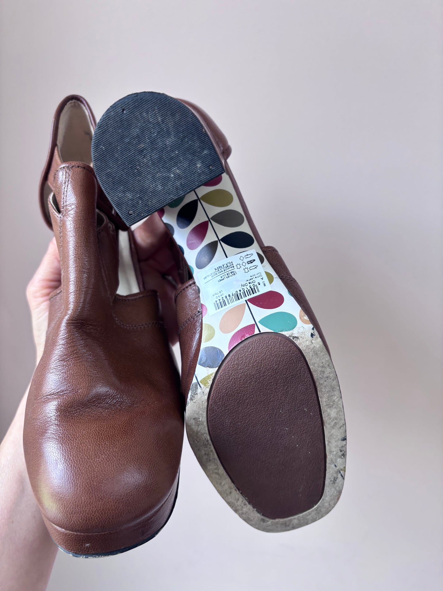 Clarks Orla Kiely brown leather heels size UK5