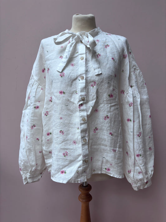 Son de Flor 100% linen floral blouse size 12/14