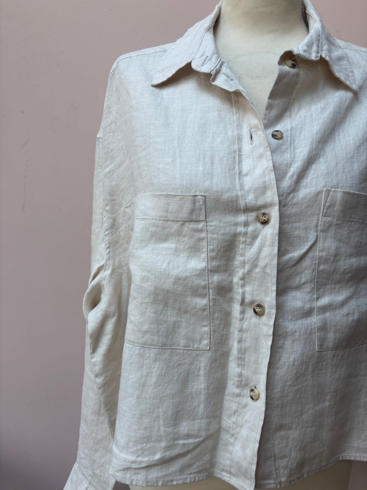 Beige cropped 100% linen shirt size 12/14