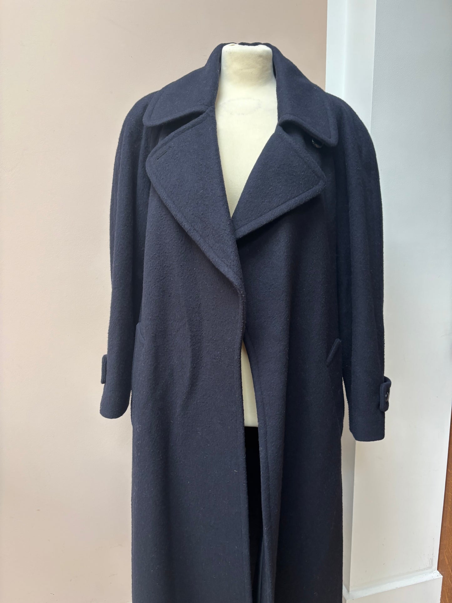 Wool cashmere mix dark navy blue long coat 12-16