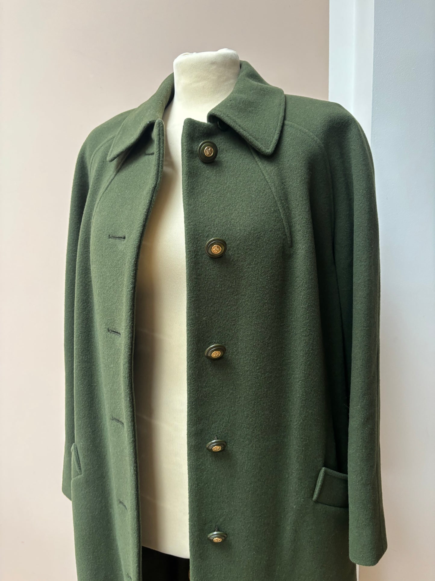 Vintage Green 100% wool long coat size 10/12