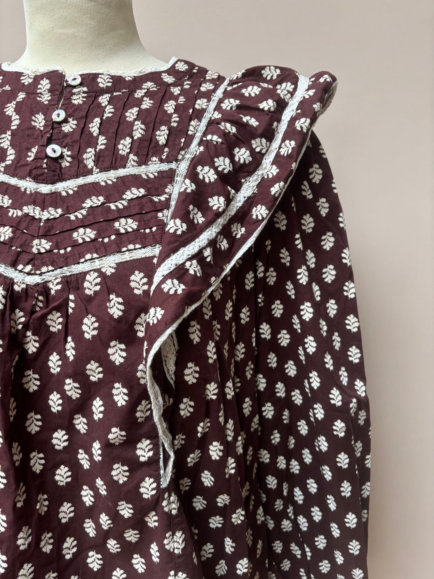 Brown frill 100% cotton blouse size 14/16