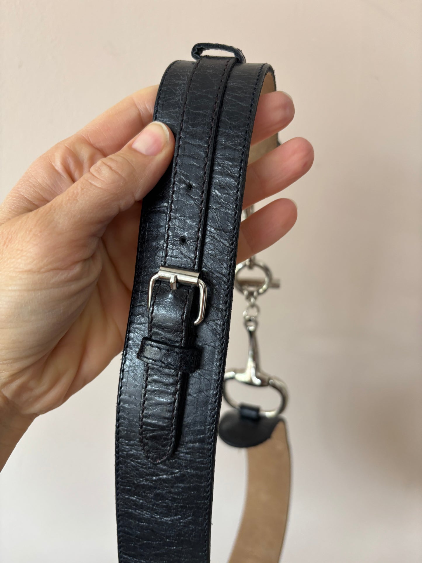 Vintage leather belt with silver buckle size Medium