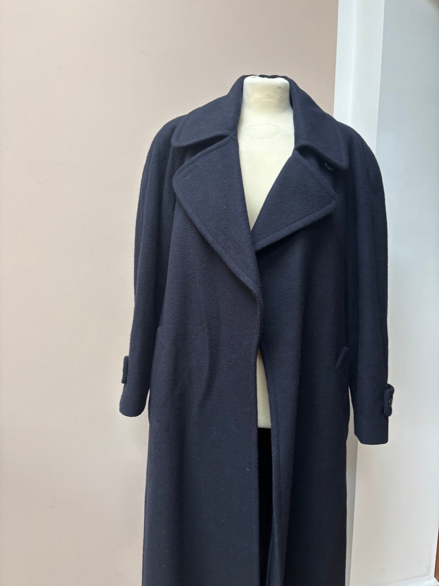 Wool cashmere mix dark navy blue long coat 12-16