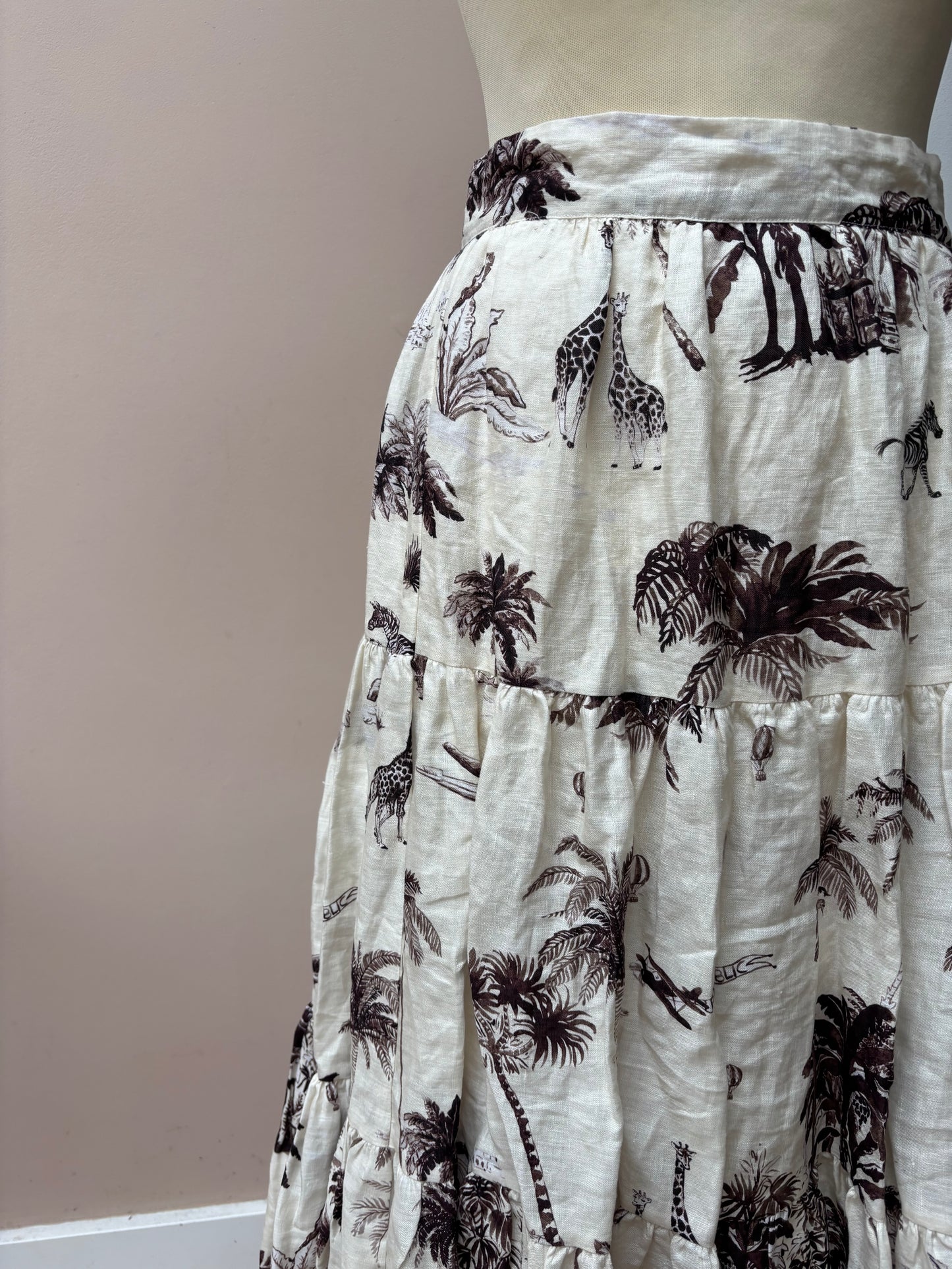 100% linen safari patterned skirt size 18