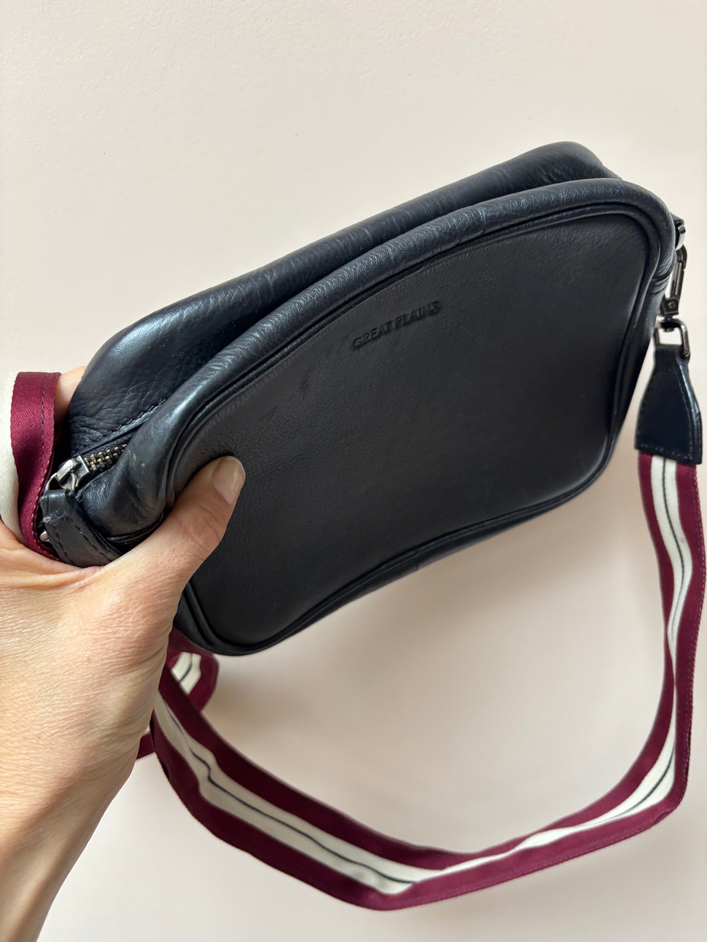 Great Plains black leather bag with fabric strap