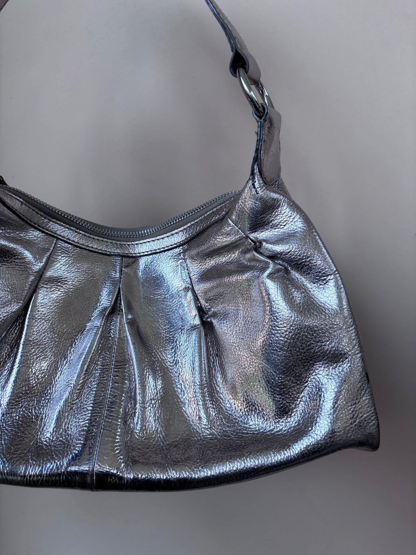 Silver leather handbag