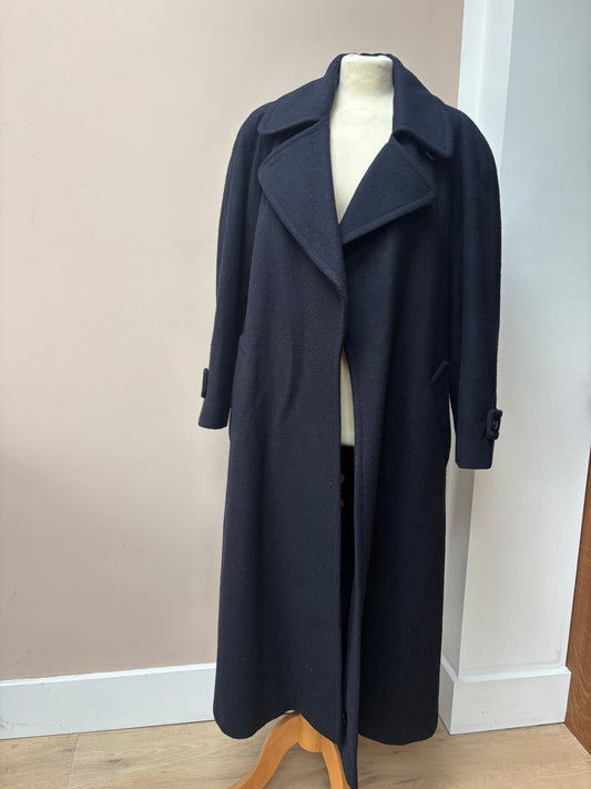 Wool cashmere mix dark navy blue long coat 12-16