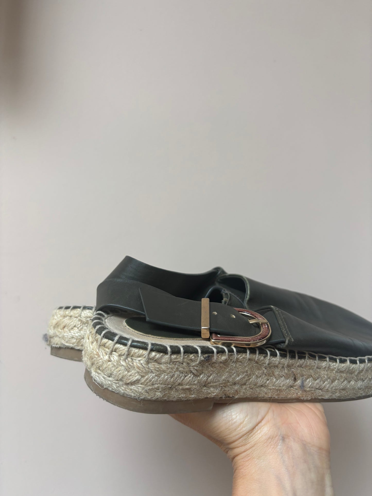 Green leather espadrilles size UK6