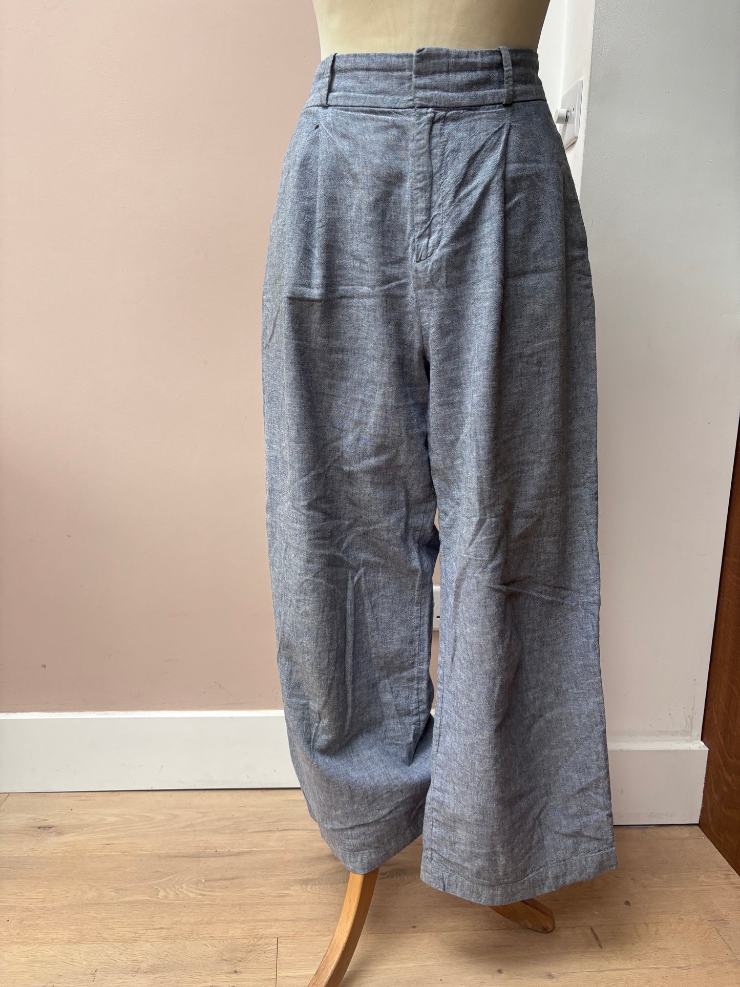 Blue 100% linen wide leg trousers size 10