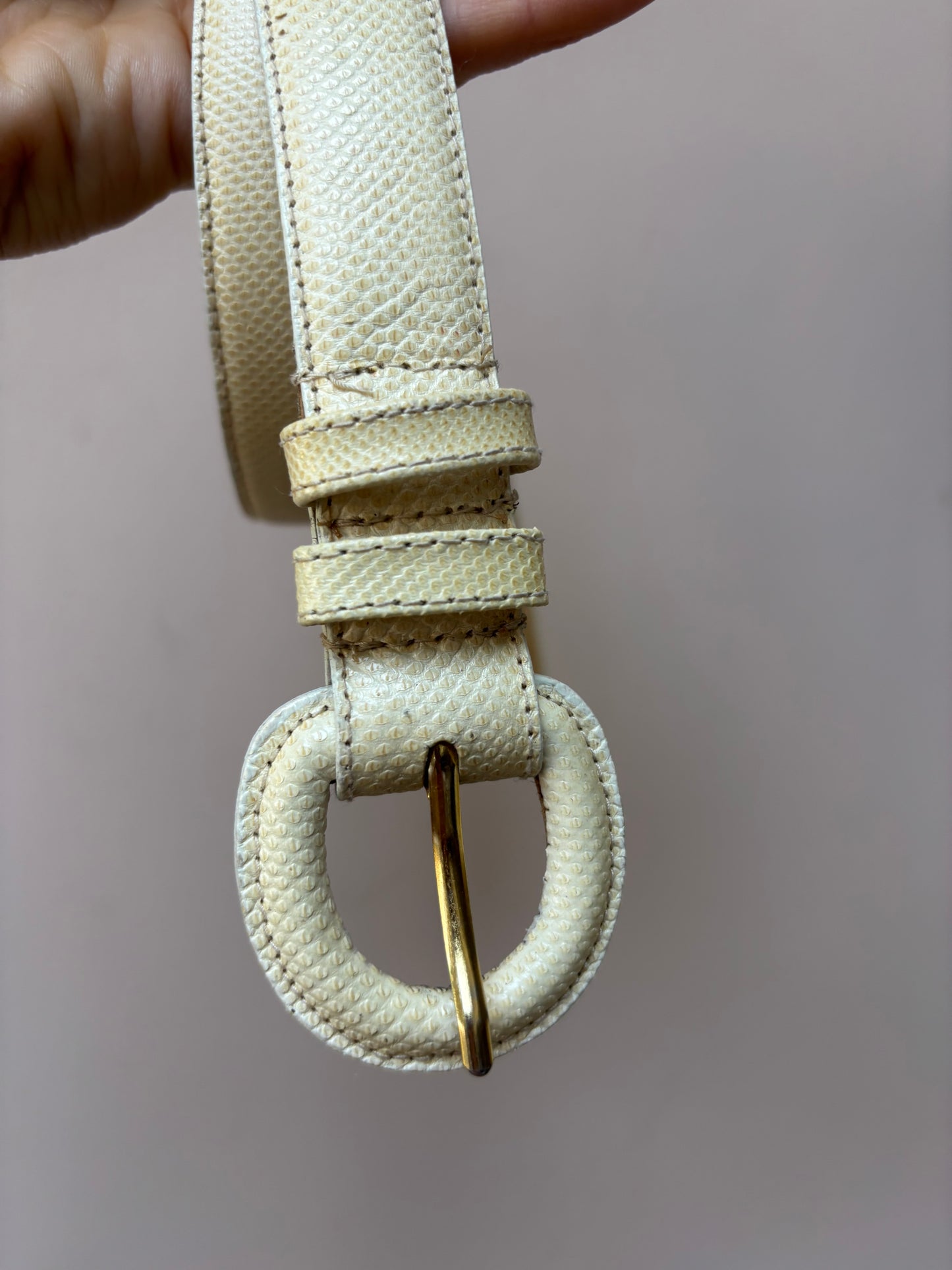 Vintage cream leather waist belt size small