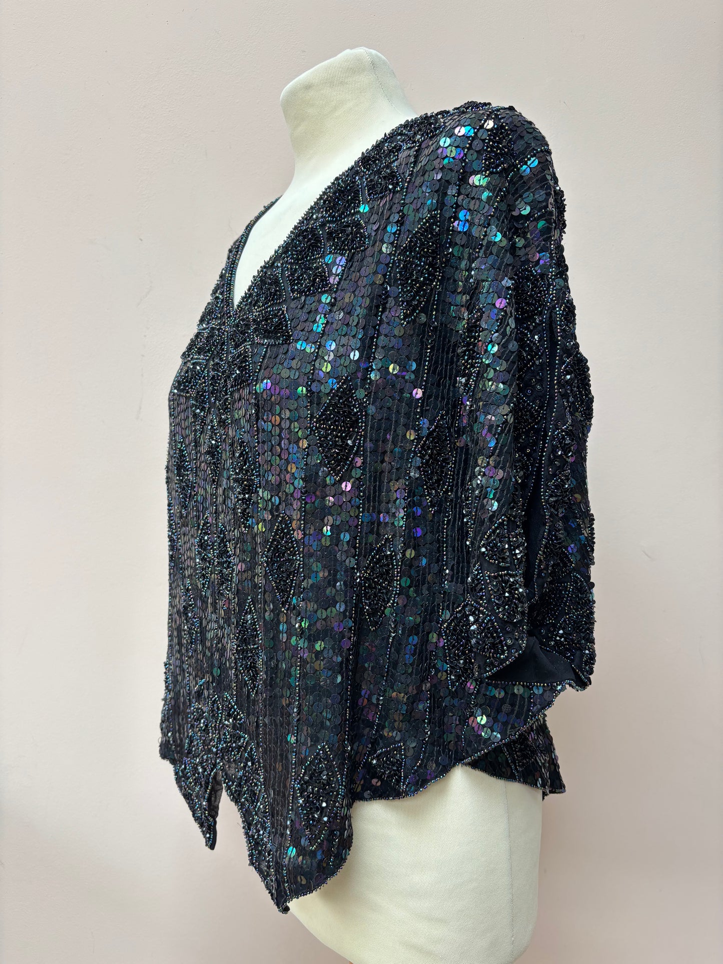 Classic vintage sequin silk top size  Medium