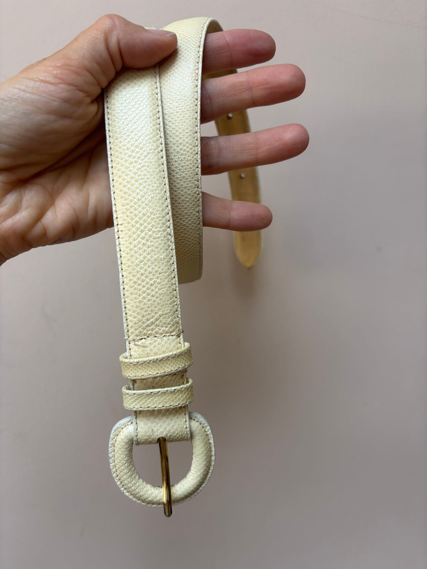 Vintage cream leather waist belt size small