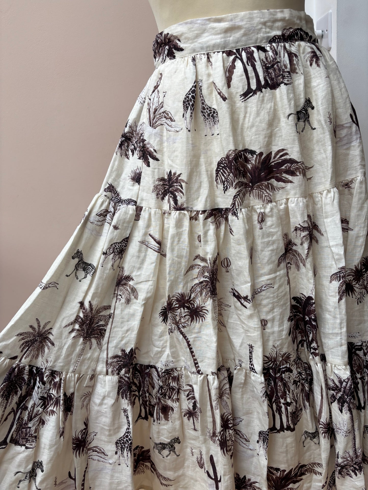 100% linen safari patterned skirt size 18