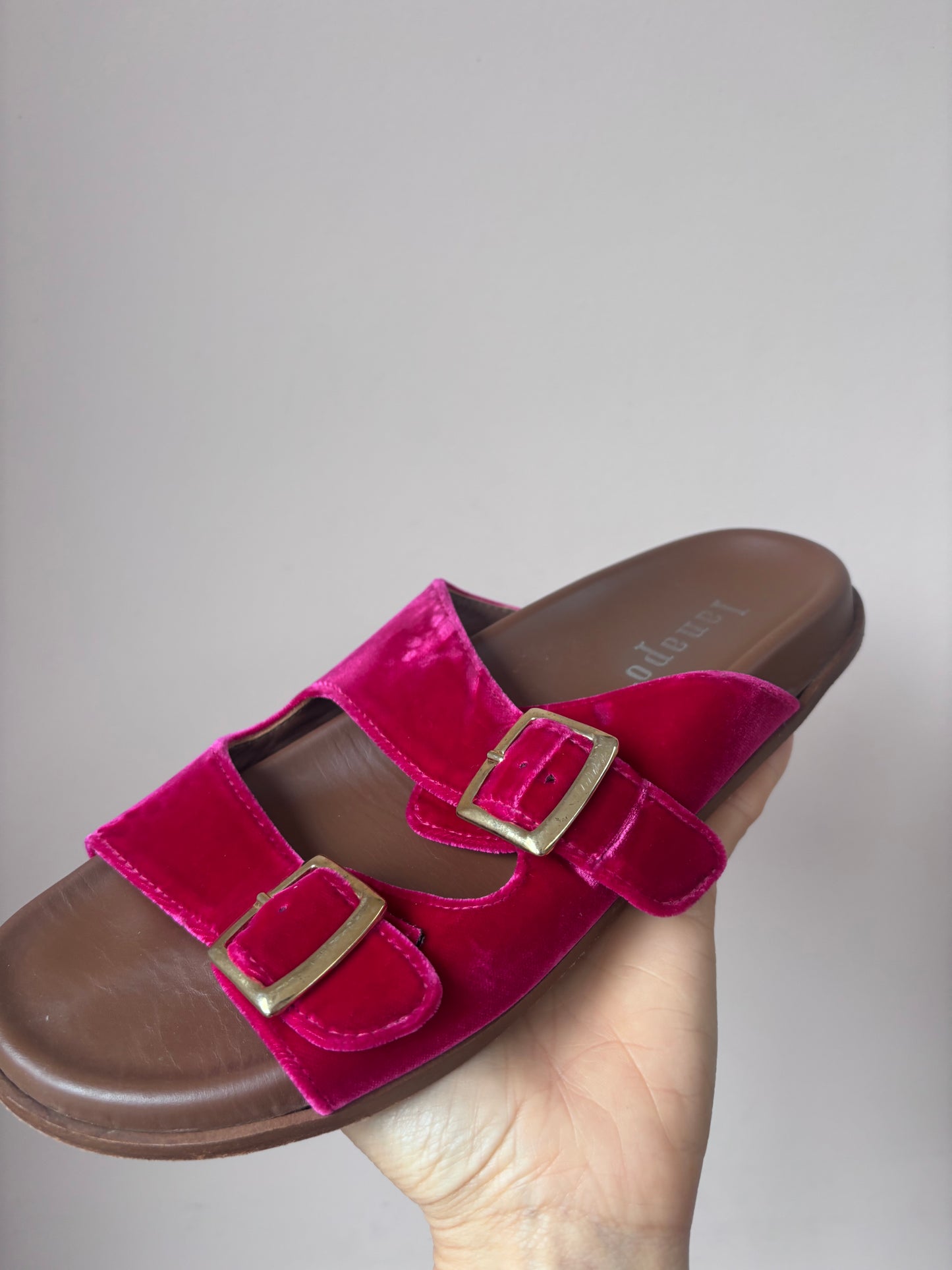 Pink velvet Lanapo sandals size UK5