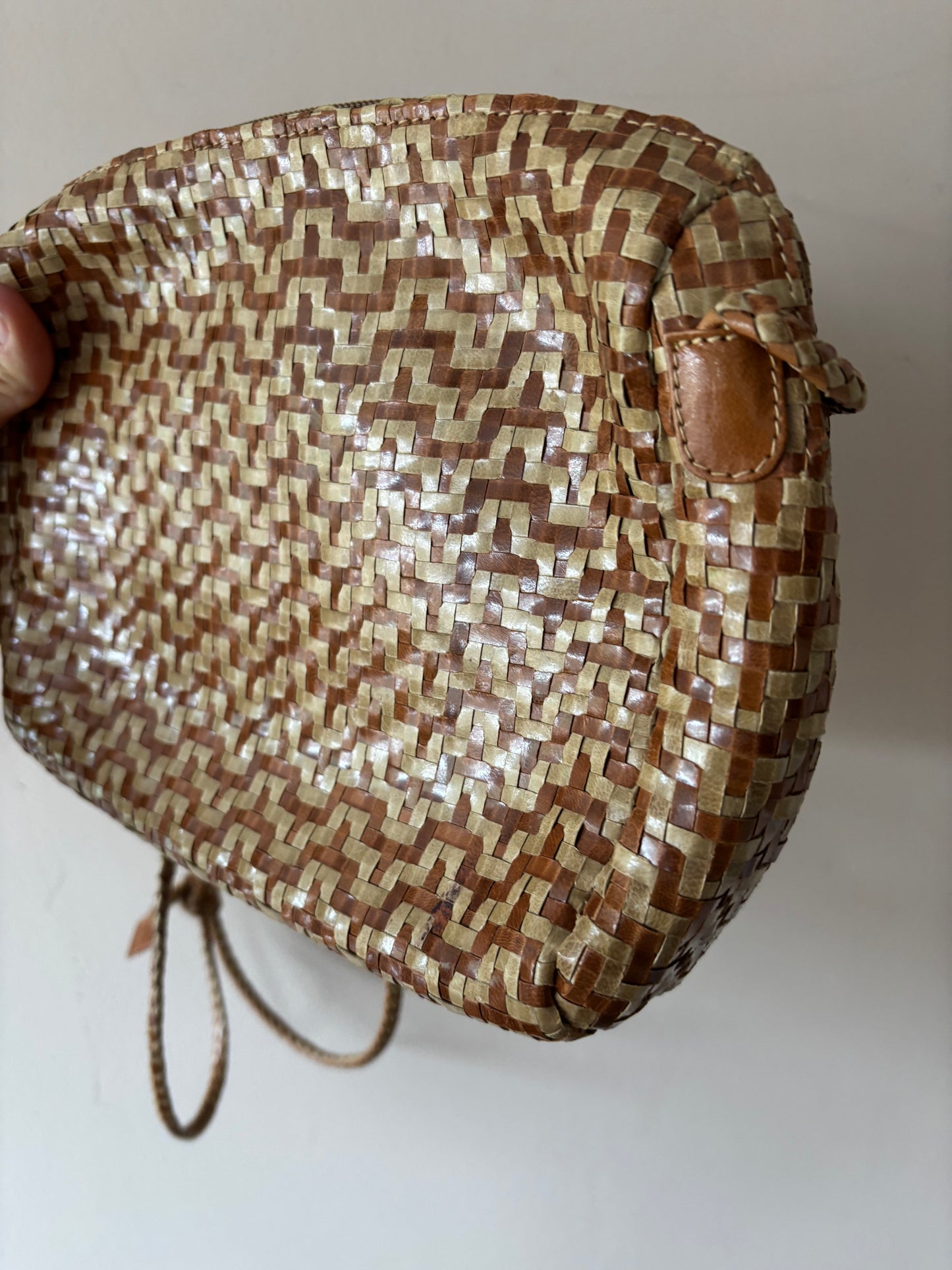 Vintage brown beige leather woven bag