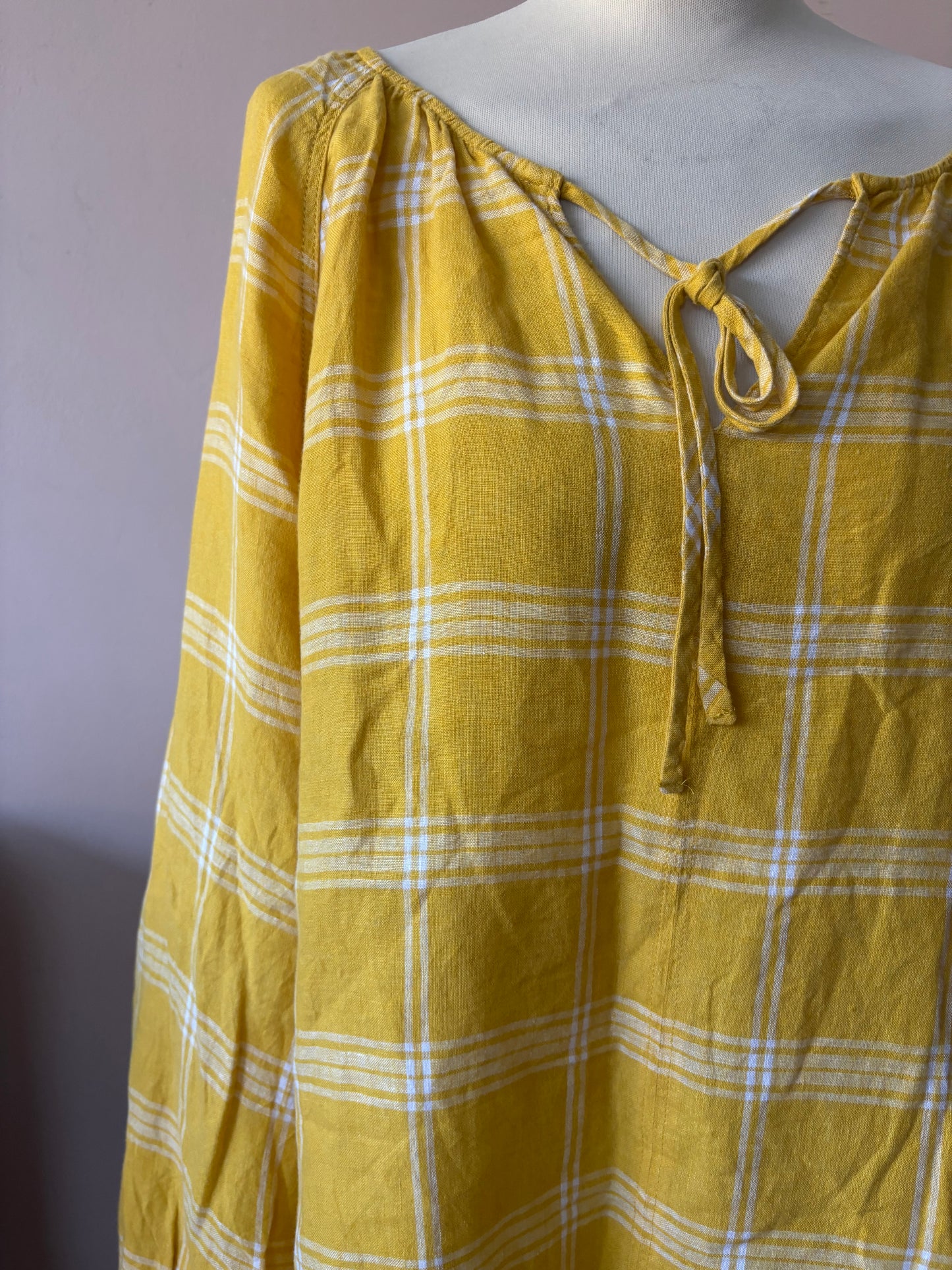 Yellow check 100% linen top size 20