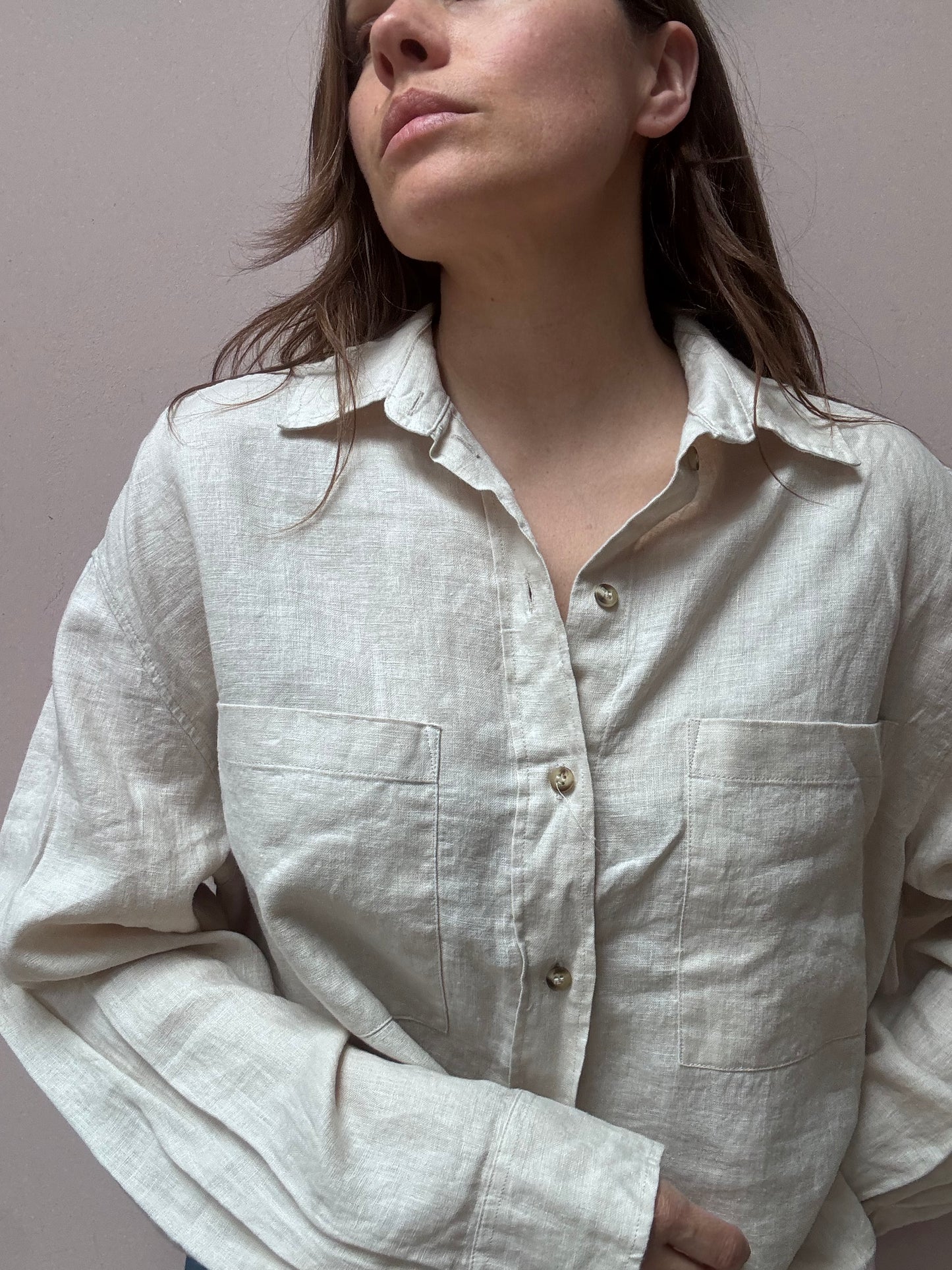 Beige cropped 100% linen shirt size 12/14