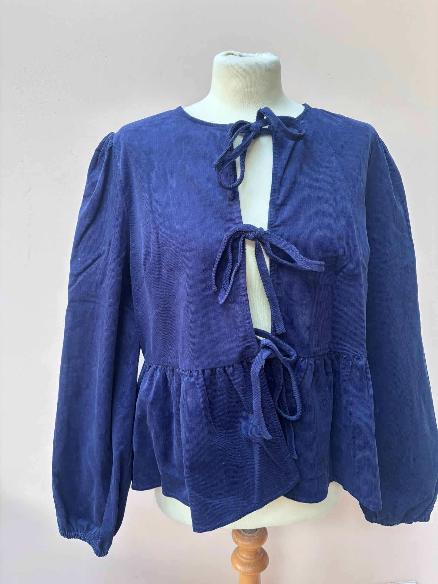 Navy tie front 100% cotton cord top size 14 BNWT
