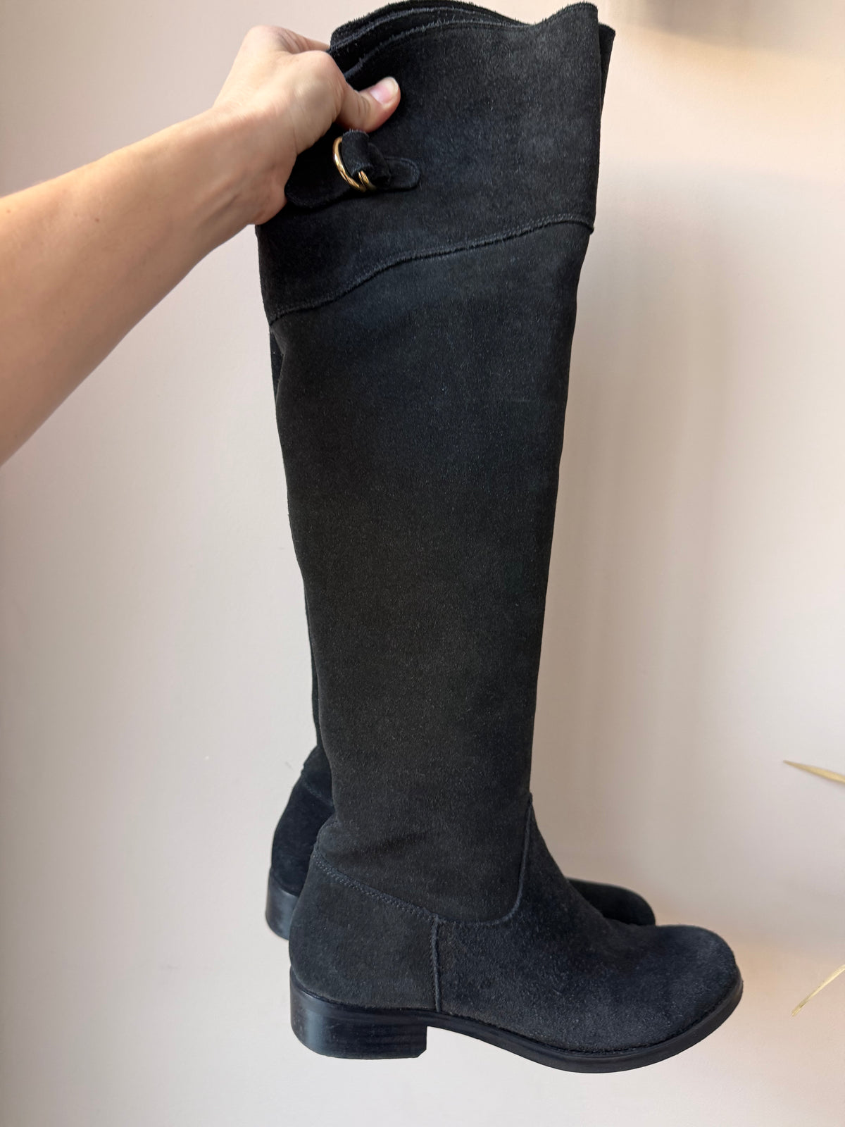 Black suede knee length boots size UK5