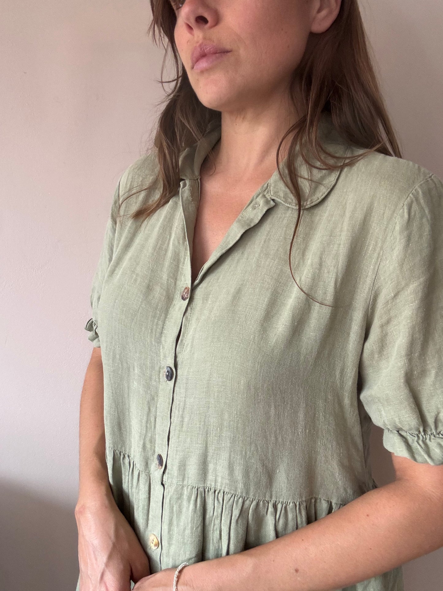 Sage green 100% linen dress wise 10