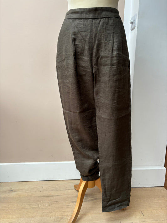Khaki 100% linen trousers size 12
