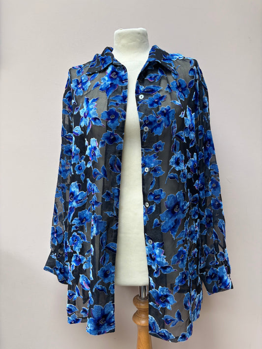 Vintage blue transparent floral shirt size 12/14