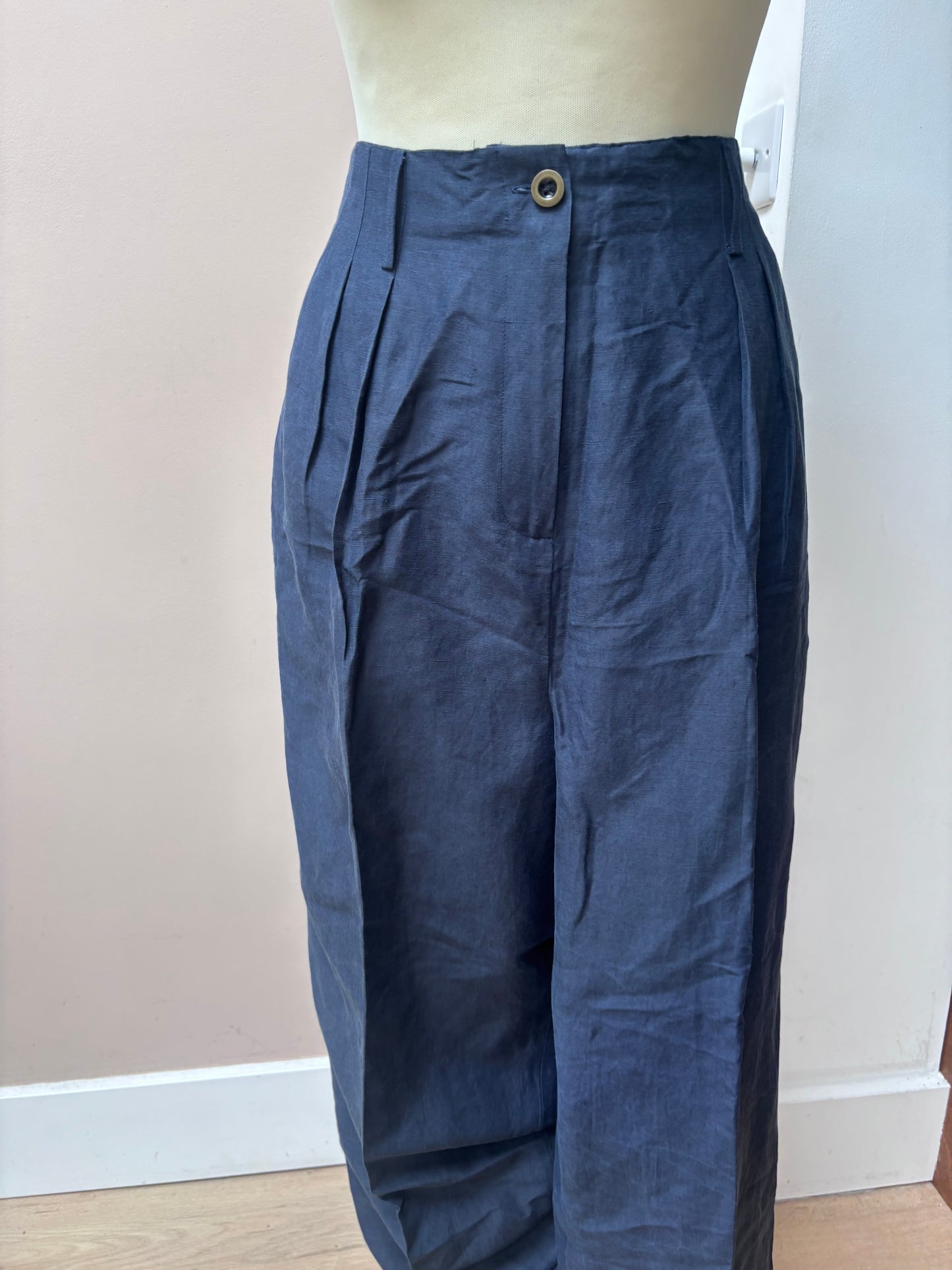 Vintage blue linen and silk mix tapered trousers size 14/16