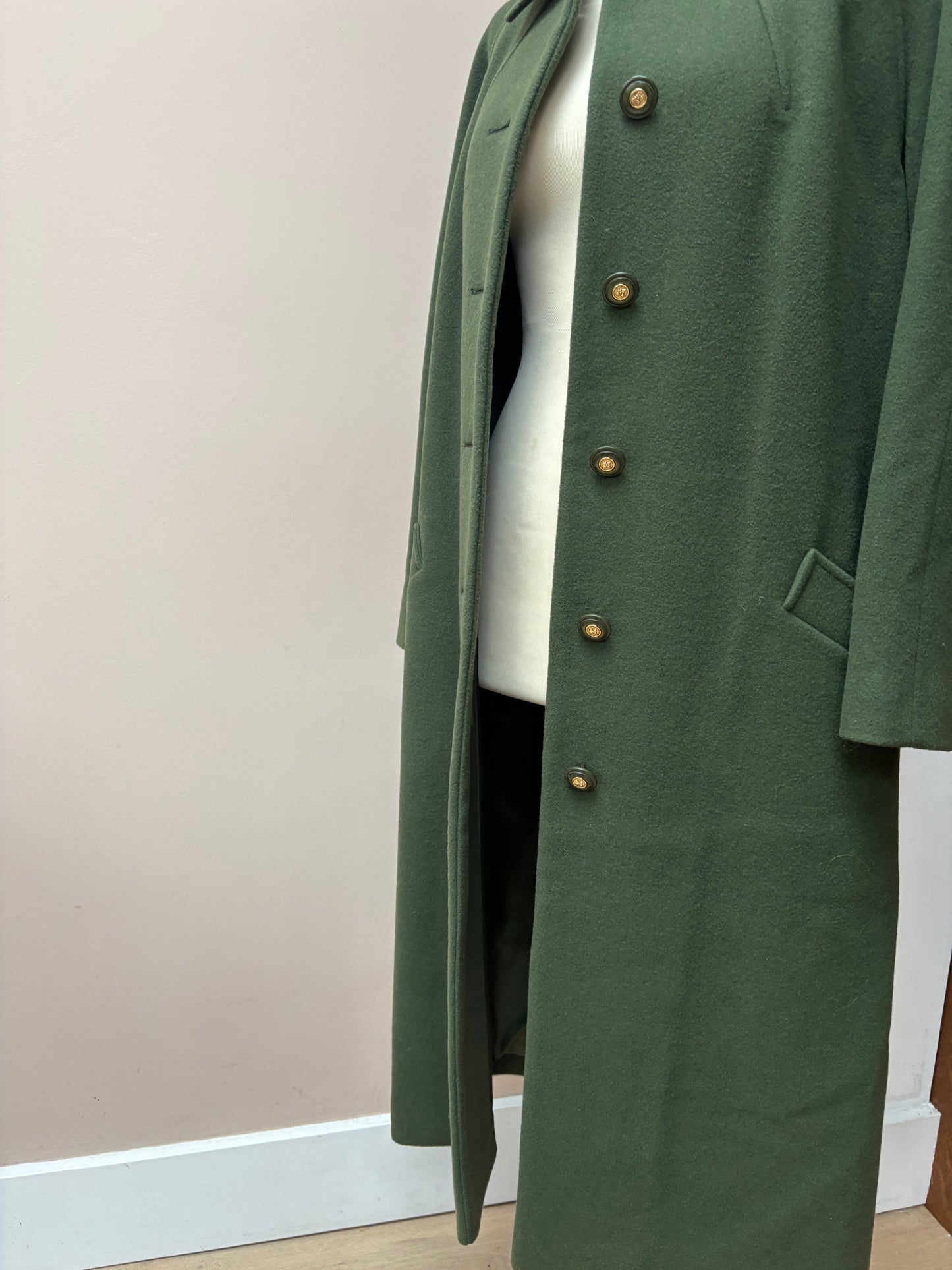 Vintage Green 100% wool long coat size 10/12
