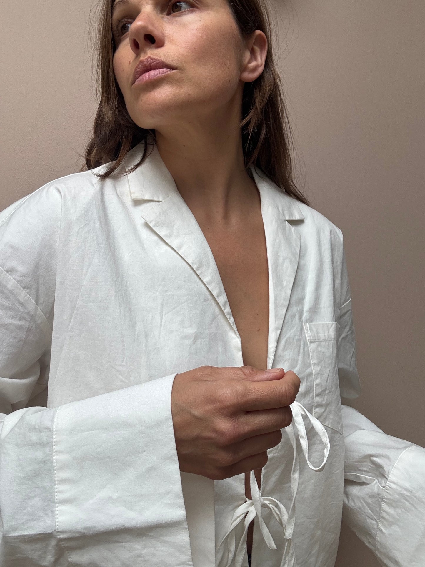 White front tie cotton shirt jacket size 12