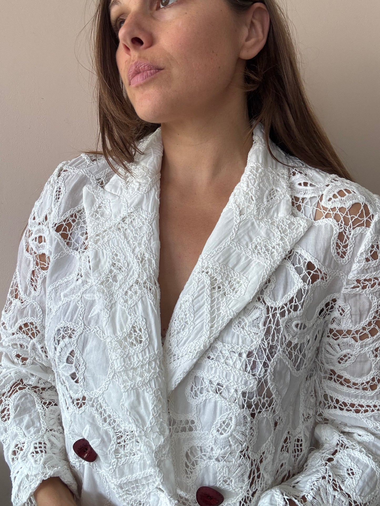 White lace double breasted blazer size Medium