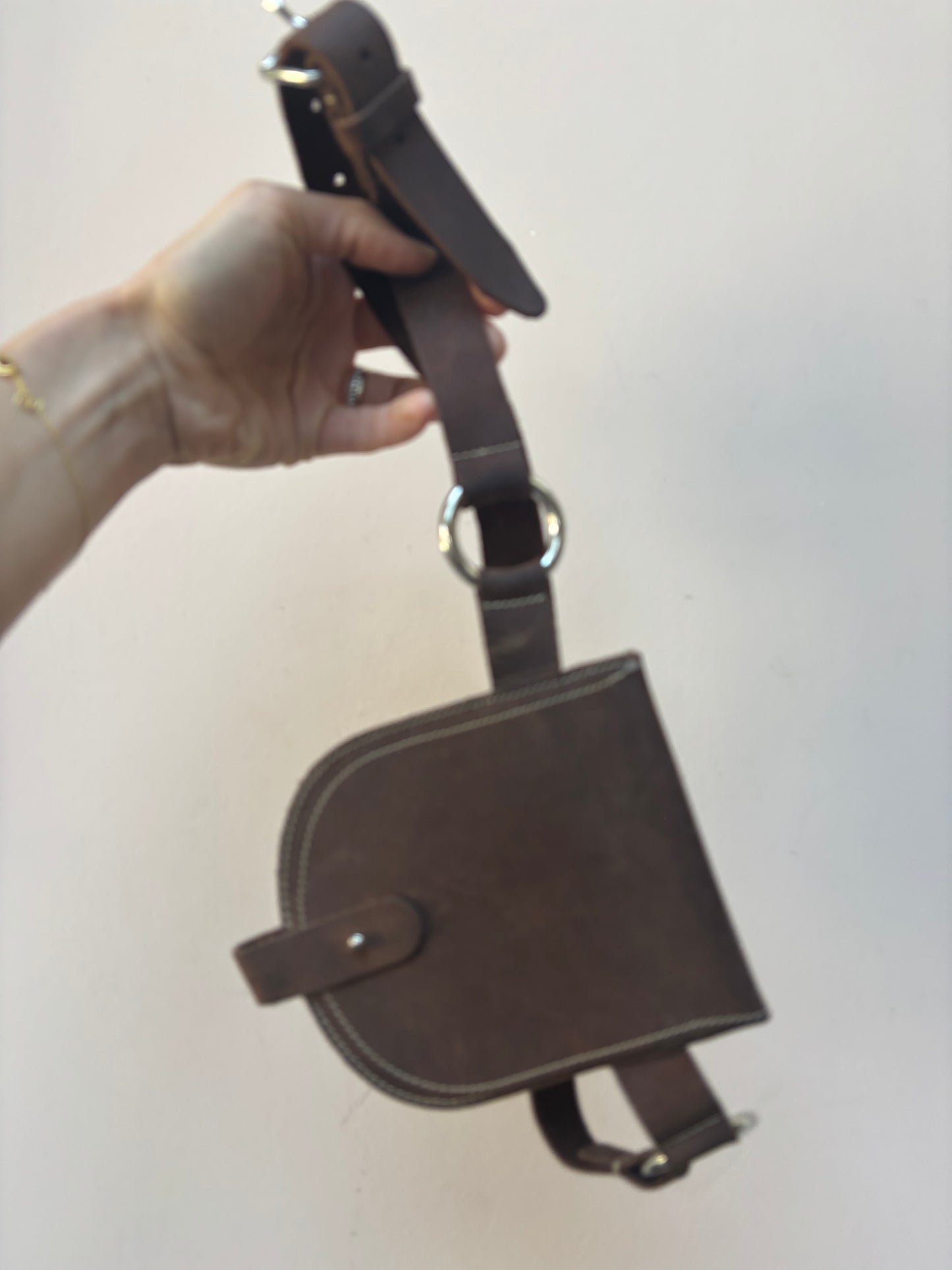 Brown leather belted purse