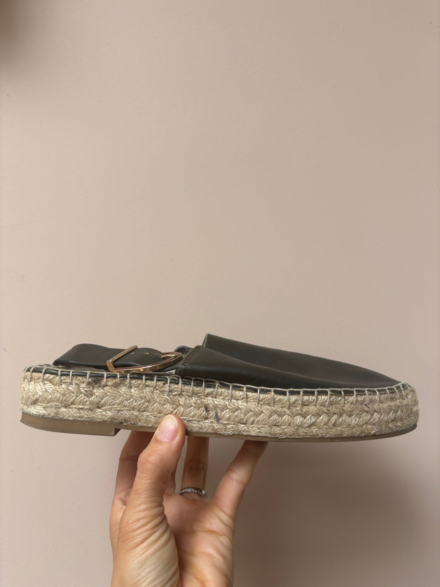 Green leather espadrilles size UK6