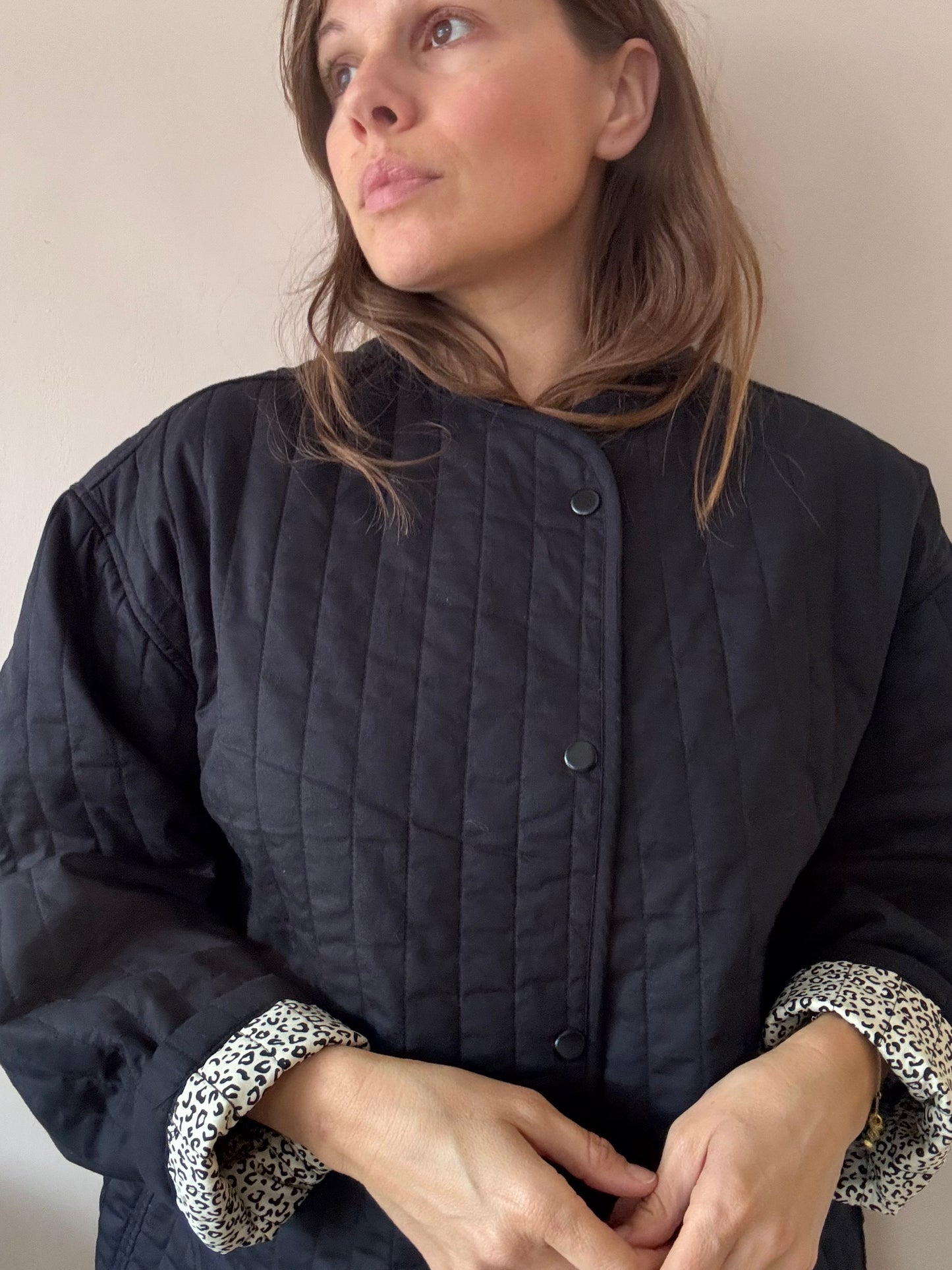 Leopard print and black reversible quilted jacket size 12-16