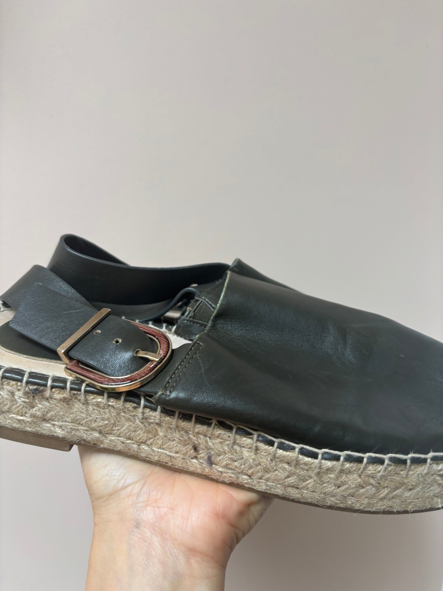 Green leather espadrilles size UK6
