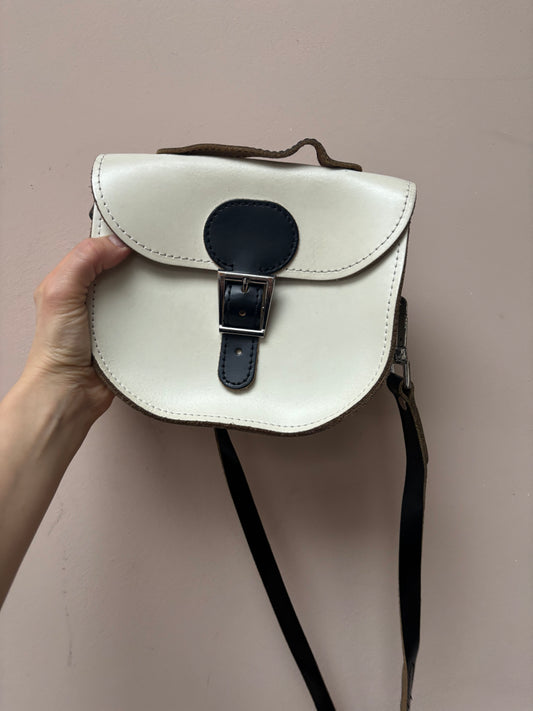 Black white small leather satchel