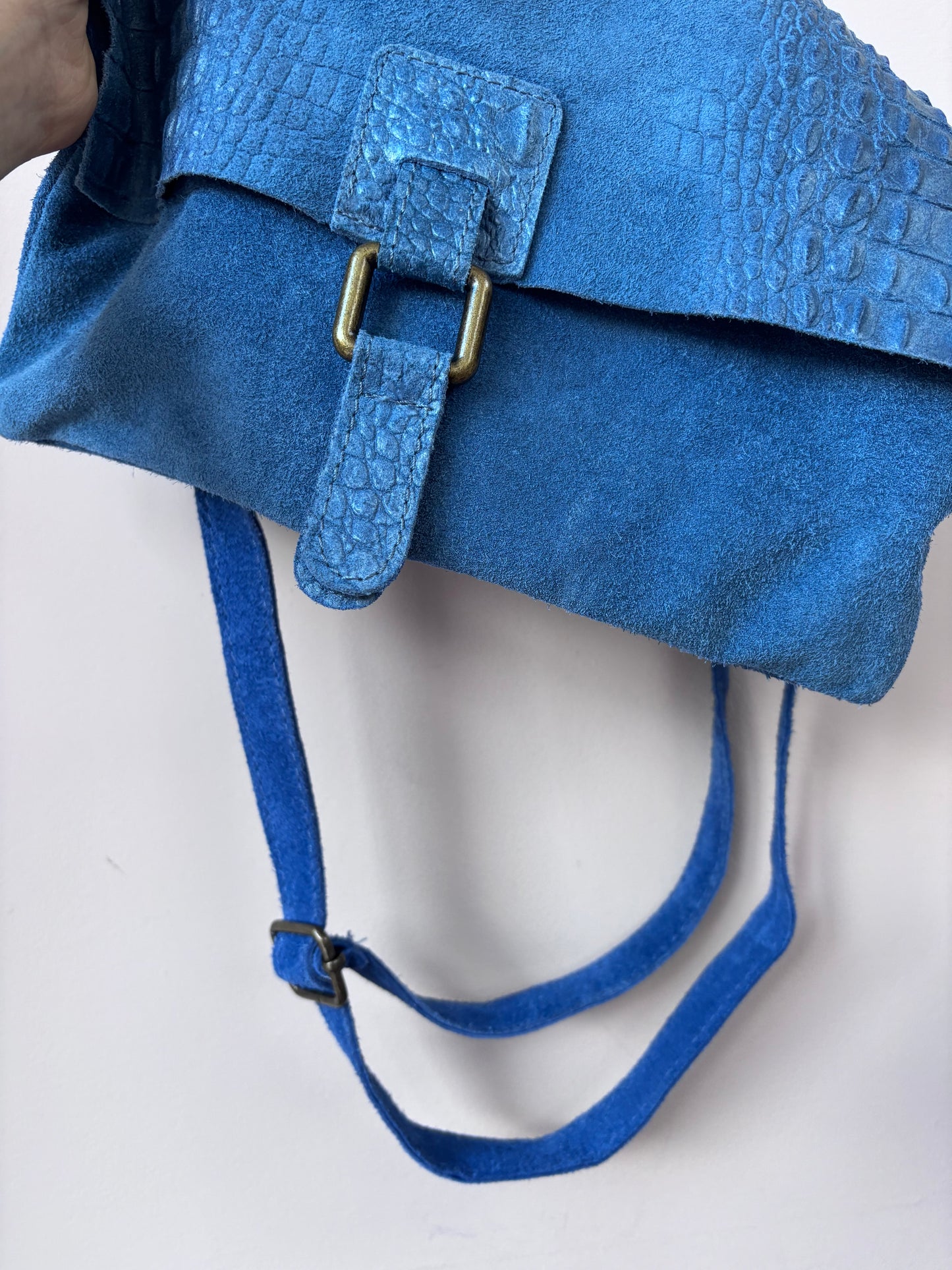 Blue suede leather bag