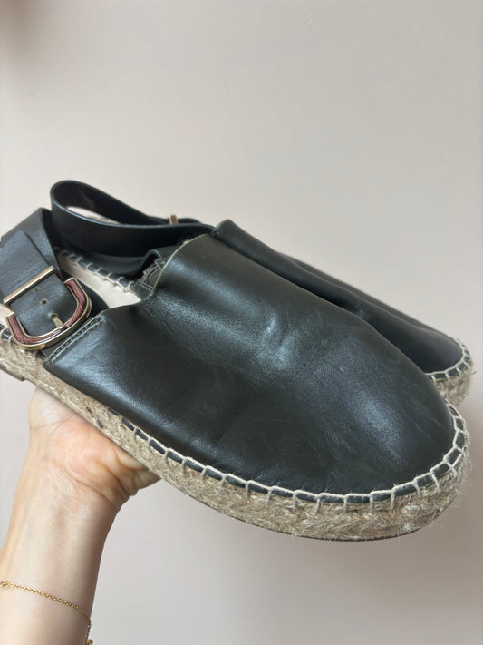 Green leather espadrilles size UK6