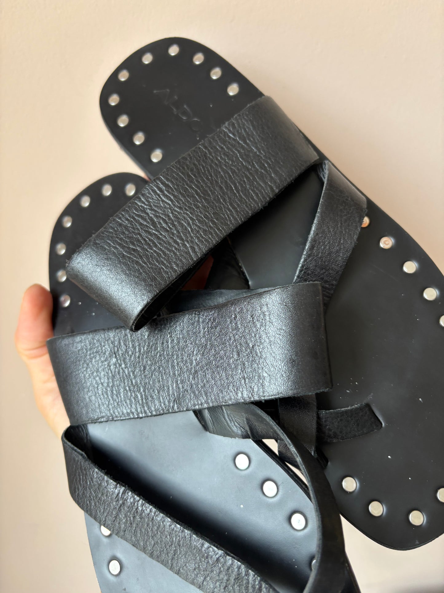 Black leather studded sandals size UK5