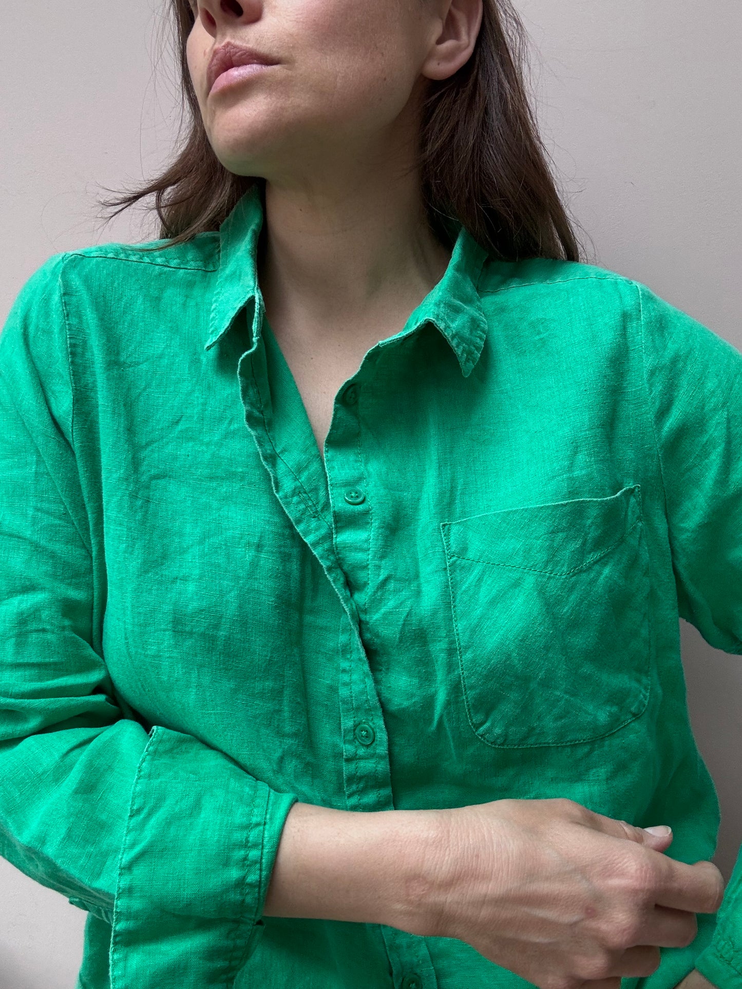 Green 100% linen shorts co ord size 16