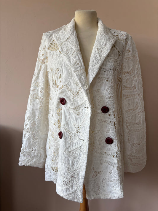 White lace double breasted blazer size Medium