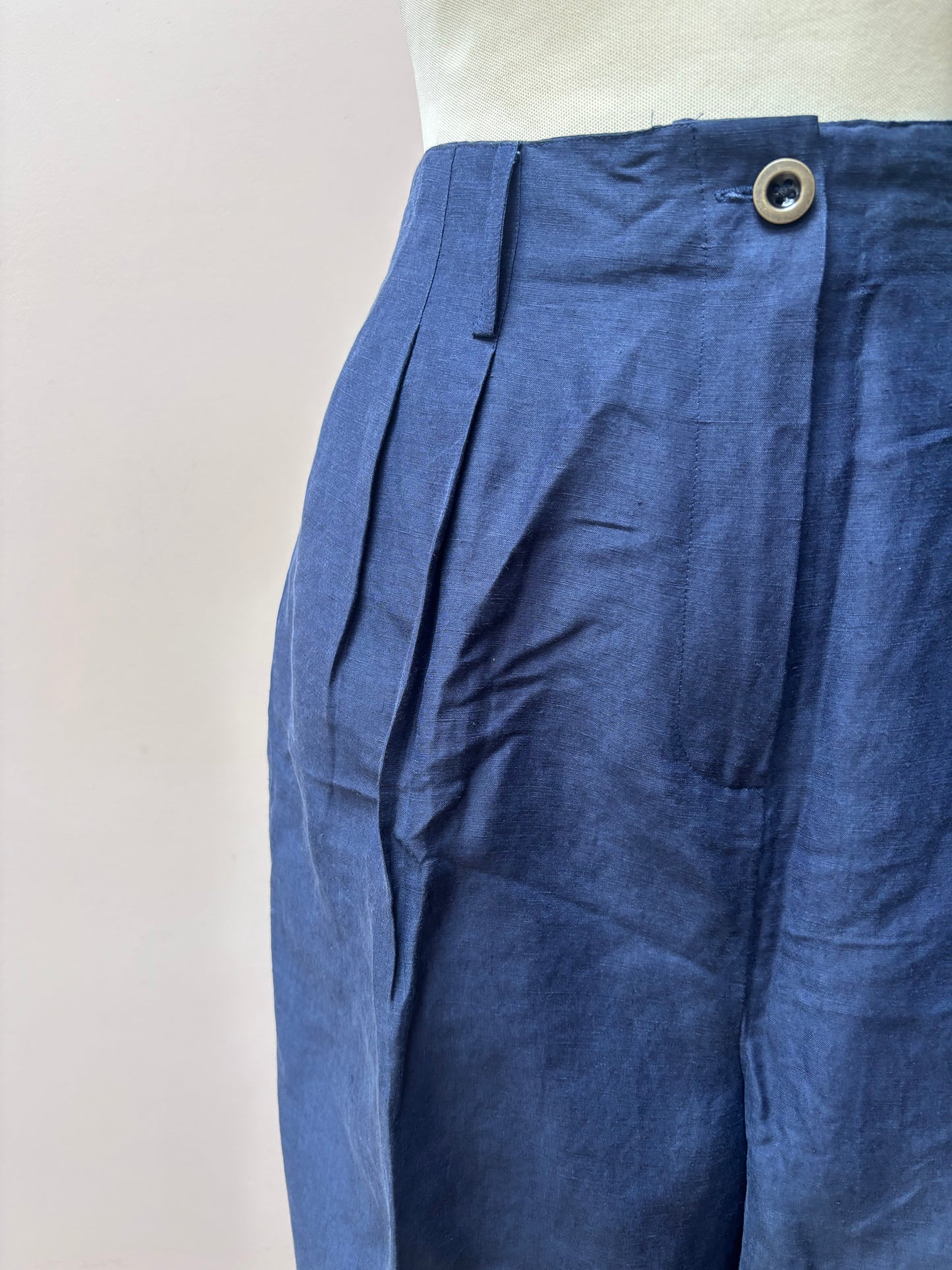 Vintage blue linen and silk mix tapered trousers size 14/16