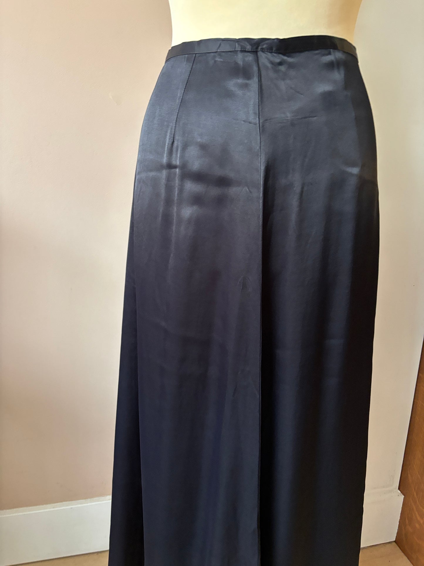 Black satin style long skirt size 10