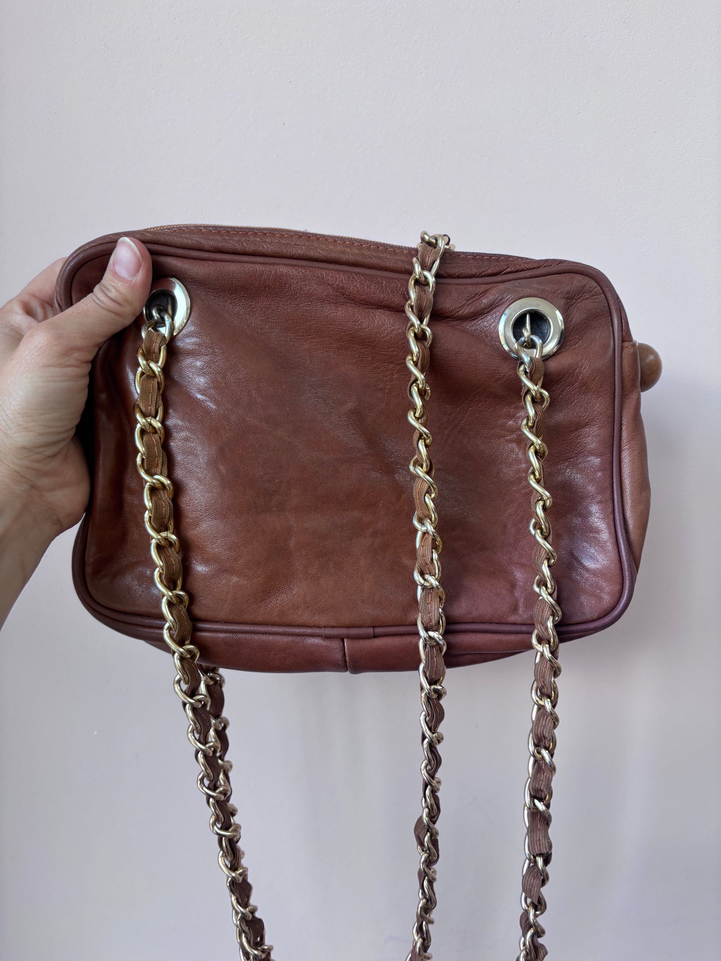 Brown quilted leather bag gold chain strap